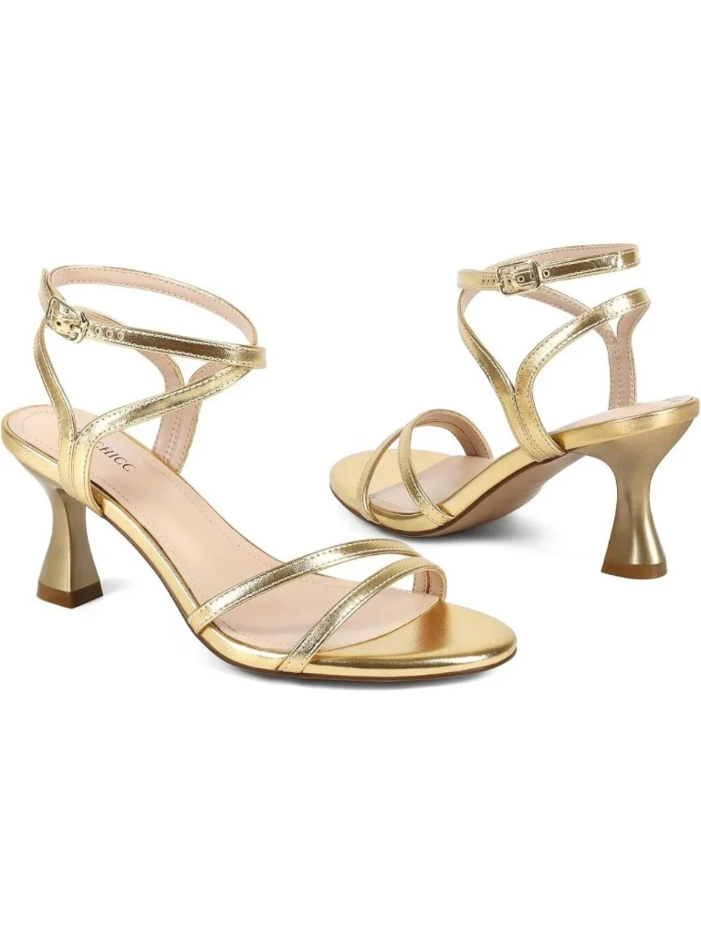 Women's Gold Leather elegant Strappy Heels Sandals Open Toe Ankle Strap Shoes